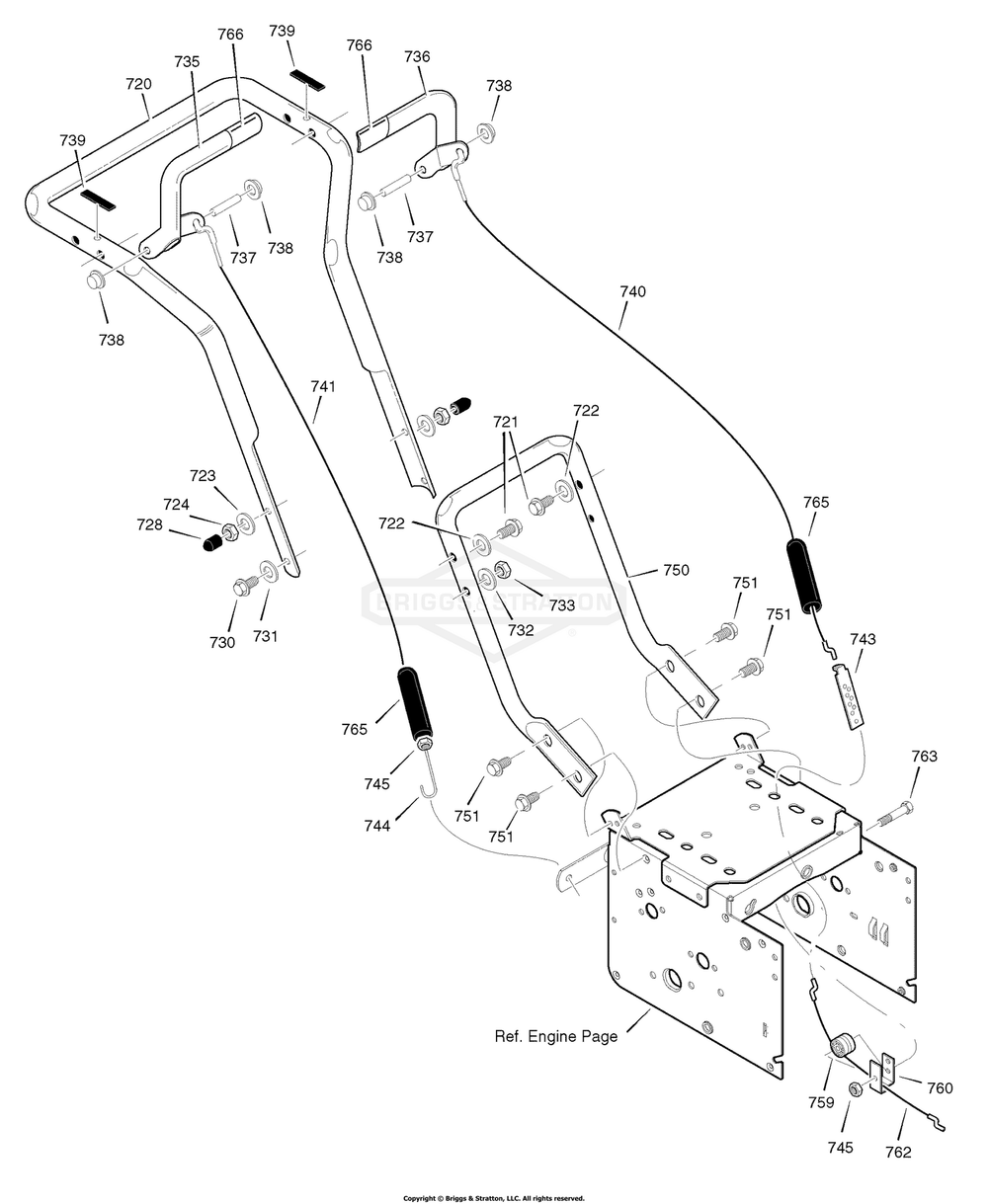 Handle Assembly Diagram and Parts List for C950-52848-0 (1695561)(2008) Briggs and Stratton Snow Blower